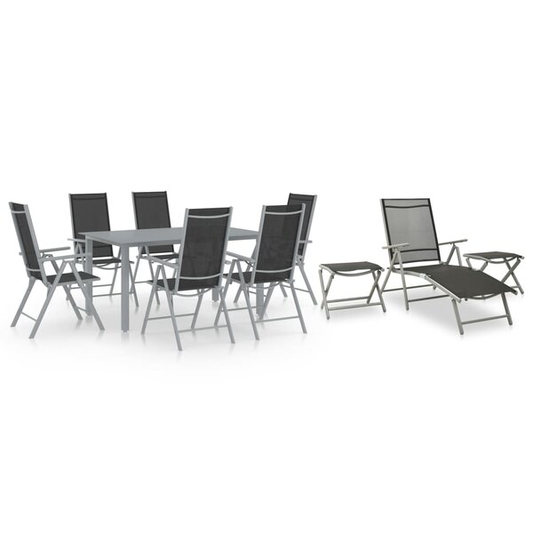 vidaXL Ensemble à manger de jardin 10 Pièces noir et argenté