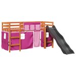vidaXL Lit mezzanine enfants et rideaux rose 90x190cm bois pin massif