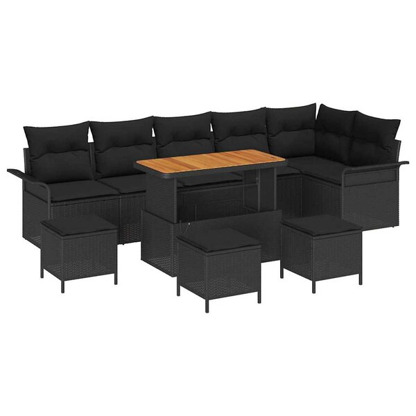 vidaXL Ensemble de canapé de jardin 10 Pièces Noir polyrotin