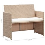 vidaXL Canapé de jardin à 2 places avec coussins Beige Résine tressée