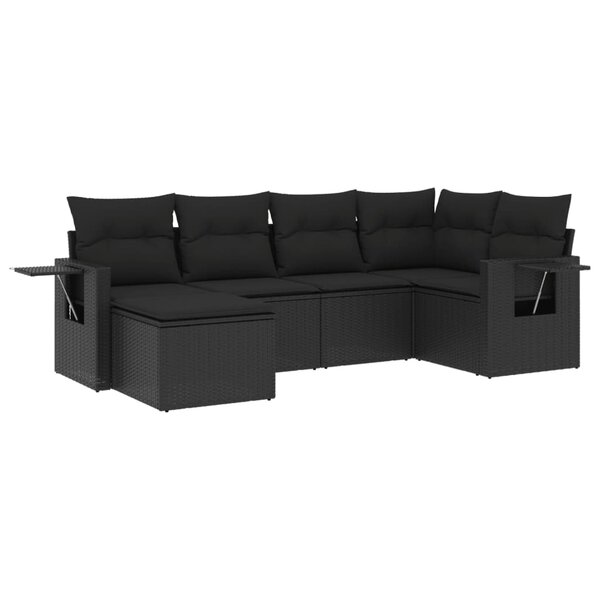 vidaXL Salon de jardin 6 Pièces avec coussins noir résine tressée