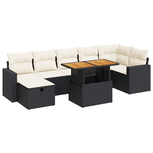 vidaXL Salon de jardin 5 Pièces avec coussins noir résine tressée acacia