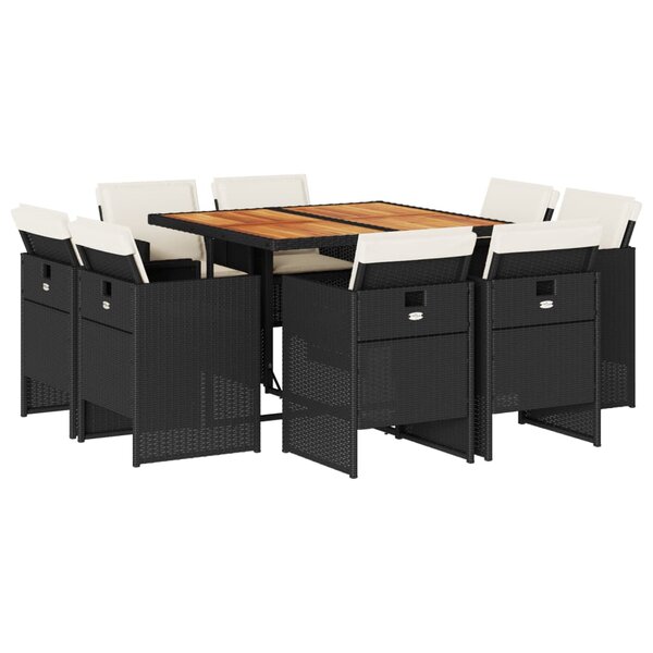 vidaXL Ensemble à manger de jardin 9Pièces coussins noir résine tressée
