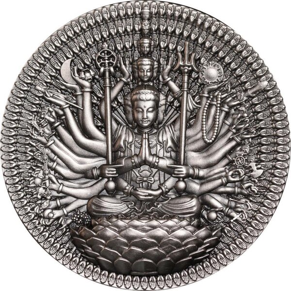 Monnaie GUAN YIN BODHISATTVA 2 Oz Argent 2000 Francs Gabon 2025 (PRÉCOMMANDE)
