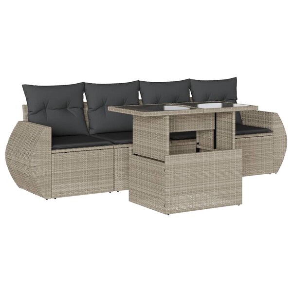 vidaXL Salon de jardin 5 Pièces avec coussins gris clair résine tressée
