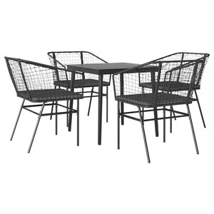 vidaXL Ensemble à manger de jardin et coussins 5 Pièces noir rotin verre