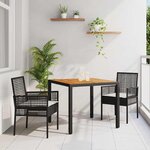 vidaXL Ensemble de jardin 3 pièces avec coussins en poly rattan noirs.