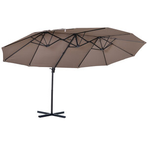 Parasol déporté grande taille XXL inclinable dim. 4 4L x 2 7l x 2 5H m piètement en acier inclus polyester marron