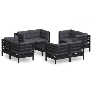 vidaXL Salon de jardin 9 Pièces avec coussins anthracite bois de pin