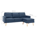 vidaXL Canapé à 3 places avec repose-pied Bleu Tissu