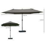 Parasol de jardin XXL dim. 4 6L x 2 7l x 2 4H m ouverture fermeture manivelle pied & contrepoids inclus acier polyester haute densité gris