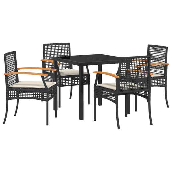 vidaXL Ensemble de salle à manger de jardin 5 pièces avec coussins Noir Poly Rattan