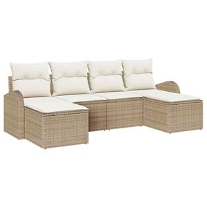 vidaXL Ensemble de canapé de jardin 6 Pièces Beige Poly rotin