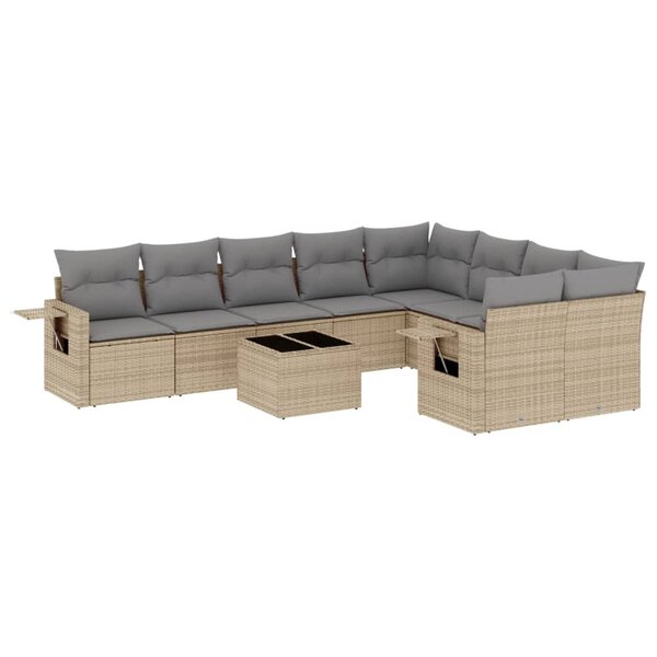 vidaXL Salon de jardin avec coussins 10 Pièces beige résine tressée