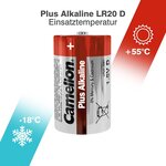 Pack 2 piles Plus Alcaline LR20 D 21000mA CAMELION
