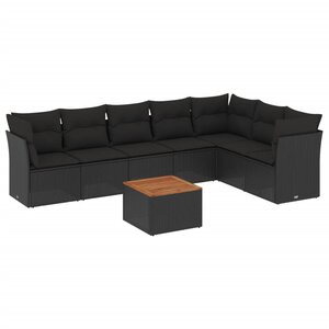 vidaXL Salon de jardin 8 Pièces avec coussins noir résine tressée