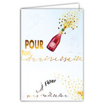 69-3115 Carte Anniversaire H/F à fêter sans modération Bouteille de Champagne Rosé Pétillant Aquarelle - Finitions Dorure Or Doré + Gaufrage en Relief +1 Enveloppe Format 12x17cm - Fabriqué en Europe