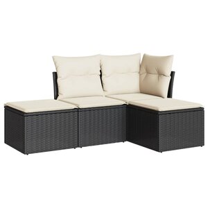 vidaXL Salon de jardin 4 Pièces avec coussins noir résine tressée