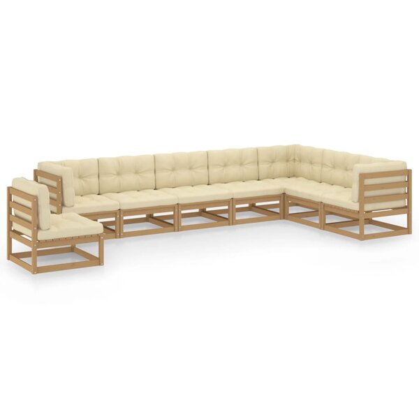 vidaXL Salon de jardin 8 Pièces avec coussins Marron miel Bois de pin