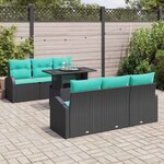 vidaXL Ensemble de canapé de jardin 7 Pièces Noir Poly Rattan