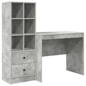 vidaXL Bureau avec tiroir avec étagère avec stockage 2 Pièces Gris béton