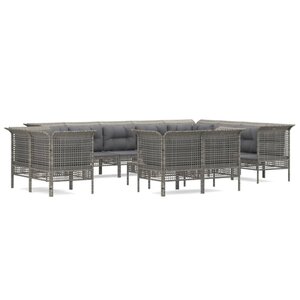 vidaXL Salon de jardin 13 Pièces avec coussins Gris Résine tressée