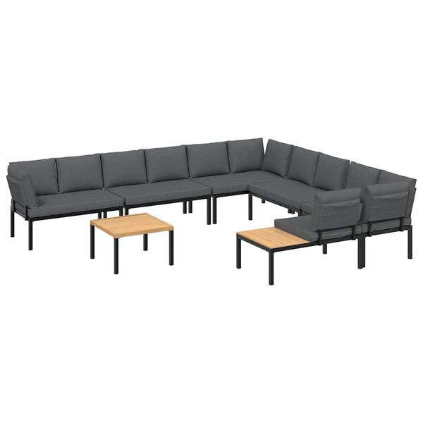 vidaXL Salon de jardin 7 Pièces avec coussins noir aluminium