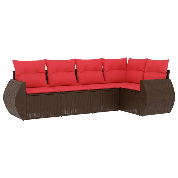 vidaXL Salon de jardin avec coussins 5 Pièces marron résine tressée