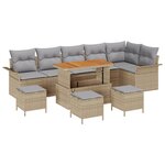 vidaXL Set de salon de jardin 10 pièces avec coussins en poly rattan beige et acacia