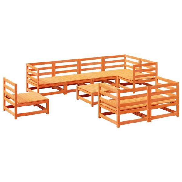 vidaXL Salon de jardin 9 Pièces marron cire bois de pin massif