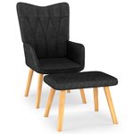 vidaXL Chaise de relaxation avec tabouret Noir Tissu