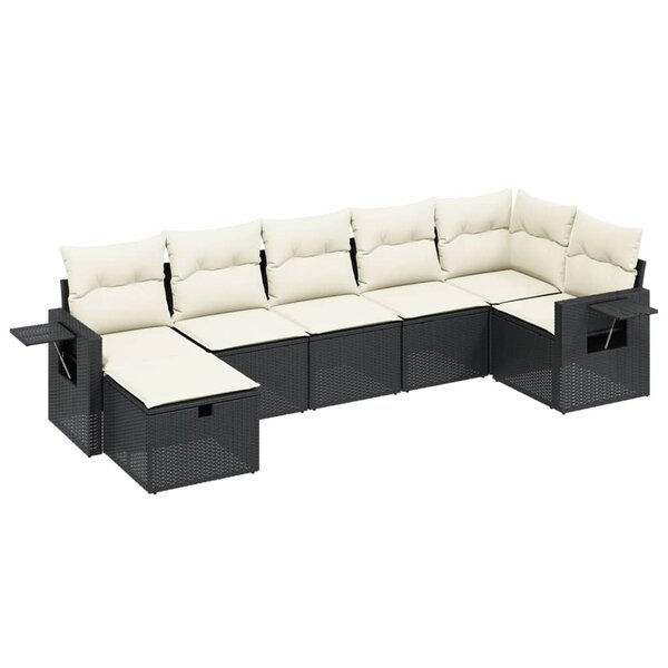 vidaXL Salon de jardin 7 Pièces avec coussins noir résine tressée
