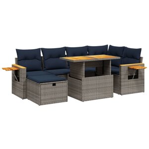 vidaXL Salon de jardin 7 Pièces avec coussins gris résine tressée