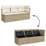 vidaXL Canapé de jardin avec coussins 3 places beige résine tressée