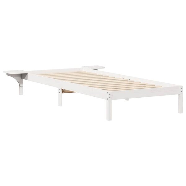 vidaXL Cadre de lit avec tables de chevet Blanc 80 x 220 cm Pin massif