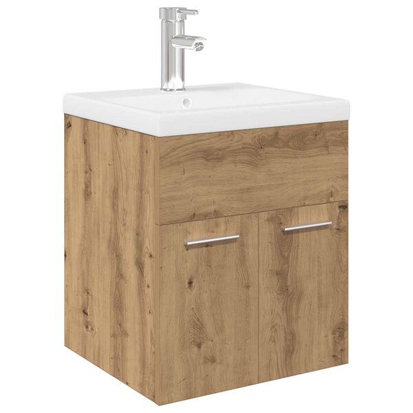 vidaXL Meuble lavabo avec bassin et robinet intégrés chêne artisanal