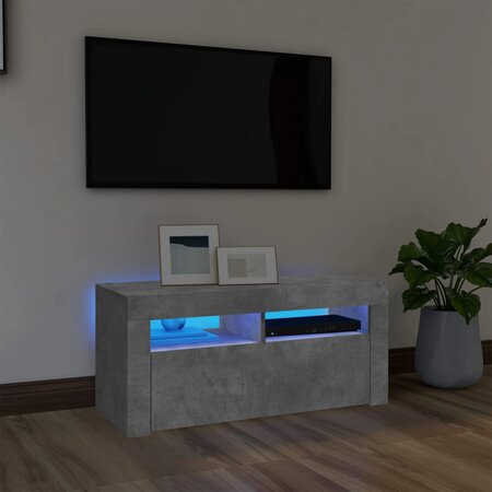 vidaXL Meuble TV avec lumières LED gris béton 90x35x40 cm