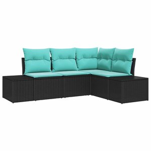 vidaXL Ensemble de canapé de jardin avec coussin 4 Pièces Noir polyrotin