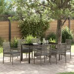 vidaXL Ensemble de Salle à Manger de Jardin 7 Pièces avec Coussins Gris Poly Rattan