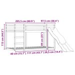 vidaXL Lit superposé sans matelas avec toboggan et rideaux 90x200 cm