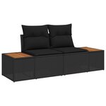 Ensemble de Canapé de Jardin 9 pièces avec Coussins Noir Poly Rattan Acacia