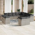 vidaXL Salon de jardin avec coussins 13 Pièces gris clair résine tressée