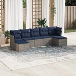 vidaXL Salon de jardin 7 Pièces avec coussins gris résine tressée