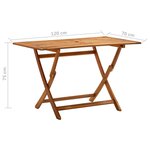 Vidaxl table de jardin pliable 120x70x75 cm bois d'acacia massif