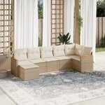 vidaXL Salon de jardin avec coussins 7 Pièces beige résine tressée