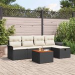 vidaXL Ensemble de canapé de jardin avec coussin 6 Pièces Noir Poly rotin