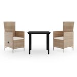 vidaXL Ensemble à manger de jardin avec coussins 3 Pièces Beige