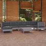 vidaXL Salon de jardin 8 Pièces avec coussins gris bois de pin solide