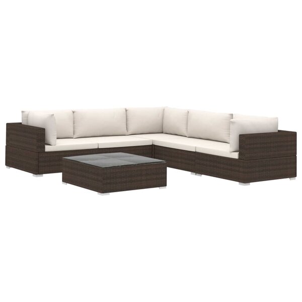 vidaXL Salon de jardin 6 Pièces avec coussins Résine tressée Marron