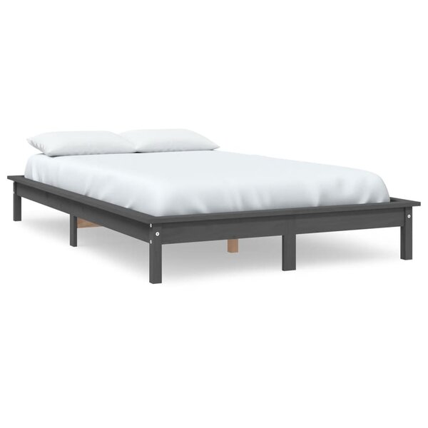 vidaXL Cadre de lit Gris 150x200 cm Bois de pin massif Très grand